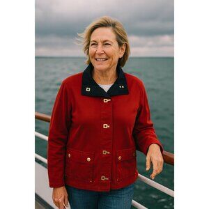 Lauren Ralph Lauren Red Cotton Jacket W/Gold Buckle Plus Size 1X Preppy Academic